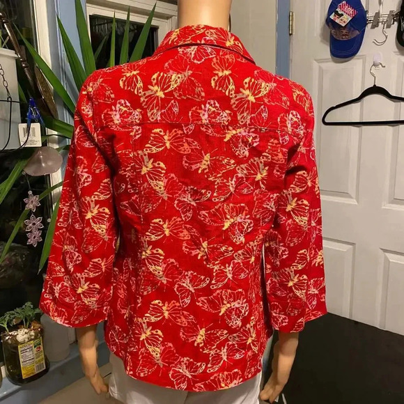 Christopher & Banks Linen Cotton Blend Butterflies Print Blouse/Jacket Women SzS - Picture 2 of 5